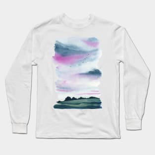 Pink Watercolor Sunset Long Sleeve T-Shirt